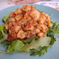 Gnocchi di patate fatti in casa con pesto freddo di pomodori e zucchine at Feliz Cafe in Peschiera Del Garda