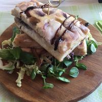 Focaccia with vegan sliced. at Feliz Cafe in Peschiera Del Garda