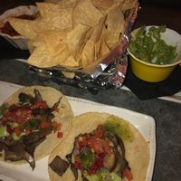 Portobello tacos, chips, salsa and guac. at Hatch Taqueria and Tequila  in Jackson