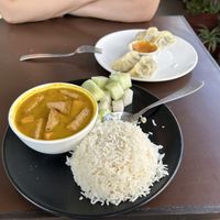 Tofu curry and vegetable momos   at Loving Heart in Kathmandu