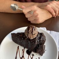 Chocolate brownie with added ice cream   at Loving Heart in Kathmandu