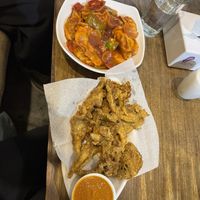 Chilly momo and mushroom pakoda  at Loving Heart in Kathmandu