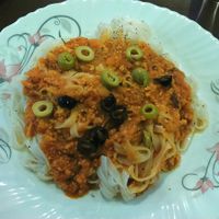 Rice pasta and tofu "bolognese" at Loving Heart in Kathmandu