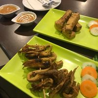 Tofu and mushroom skewers! at Loving Heart in Kathmandu