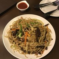 seitan chow mein with ketchup (??) at Loving Heart in Kathmandu