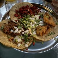 Left to Right: Barbasoya Tacos, Chorizo Rojo Tacos, Fried Muchroom Tacos (the best)  at Vegetal - temporarily closed in Mexico City