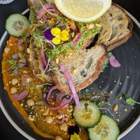 Smashed avocado with pumpkin smear. at Flora and Fauna in Fremantle