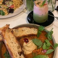 moroccan shakshuka, truffle mac & cheese, strawberry matcha, orange matcha  at Flora and Fauna in Fremantle