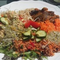 £7.95 for a large plate from the self-service buffet.  at Oats Healthy Living Store in Brixham