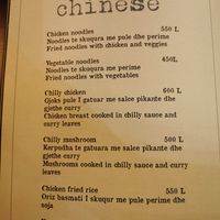 Menu at Chakra Indian Fusion in Tirana