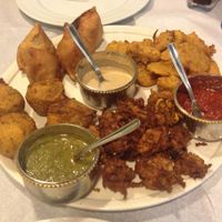 Vegetarian shared platter as a starter. Be warned. It's a LOT of food. at Chakra Indian Fusion in Tirana