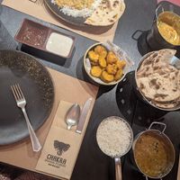 Veg Pakora (Ask if vegan) Dal Palak and Roti (ask for vegan at Chakra Indian Fusion in Tirana