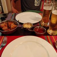 Samosas and beers at Chakra Indian Fusion in Tirana