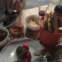 Dips and wine at Pane e Souvlaki in Corfu