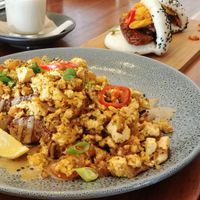 Scrambled tofu with tempeh bao sliders at Foraged in Seddon