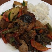 tempeh eggplant mixed veg at Blossoming Lotus in Newtown