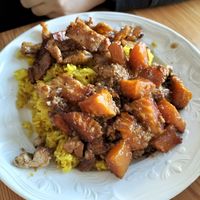 Crispy soy and pumpkin tofu basil with fried rice at Blossoming Lotus in Newtown