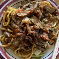 Hoiken noodles with roasted veggie duck   at Blossoming Lotus in Newtown