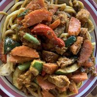 Hoiken noodles with veggie ribs and lemon grass   at Blossoming Lotus in Newtown