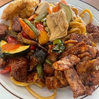 Red curry, crispy soy and veggie rib. Love the tofu skin in the red curry at Blossoming Lotus in Newtown