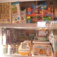 Fridge display instore at Vegan Store Stall 83 in Rome