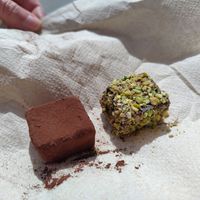 Truffles with cocoa and pistachio at Vegan Store Stall 83 in Rome