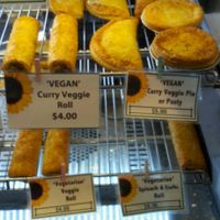 Vegan curry veggie roll, pie or pasty; vegetarian veggie roll or spinach roll at Ranch Pies in Warwick