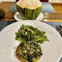 French spinach pastry & coconut juice  at Banlle in Siem Reap
