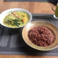 Vegetable curry with rice at Banlle in Siem Reap