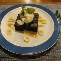 Vegan brownie with coconut sherbat at Banlle in Siem Reap