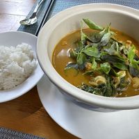 Nice vegetable curry with steam rice  at Banlle in Siem Reap