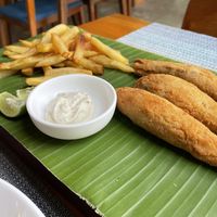 Vegan fish ‘n chips, $4 (plus 5% service charge)  at Banlle in Siem Reap