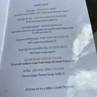 Menu desserts   at Banlle in Siem Reap