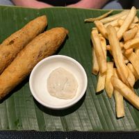 „fish“ (fried banana blossom) and chips  #Veganuary at Banlle in Siem Reap