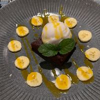 chocolate brownie with coconut sorbet #Veganuary at Banlle in Siem Reap