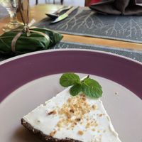 Sweet Peanut Butter Coconut Cream Pie and good Togo wrapped in banana leaf.  at Banlle in Siem Reap