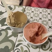 Coffee and strawberry gelati   at Fonte della Salute in Rome