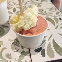 Pineapple and strawberry ice-cream at Fonte della Salute in Rome