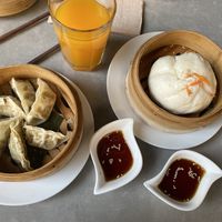 3 (dumplings with vegetables and tofu), 4 (yeast dumpling with vegetables, mushrooms and tofu) and a salad  with noddles and tofu (it’s a bit spicy) at Quy Nguyen - Vegan Living in Berlin