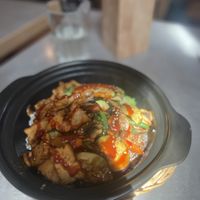 Spicy rice dish with stir fried tofu   at Quy Nguyen - Vegan Living in Berlin