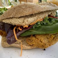 Falafel sandwich- super thick bread but falafels were good at Organico Fortuna in La Fortuna