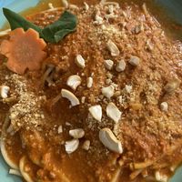 Cashew pasta- had a strange sweet flavor to it,  it basically just spaghetti  at Organico Fortuna in La Fortuna