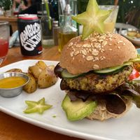 Quinoa burger at Organico Fortuna in La Fortuna