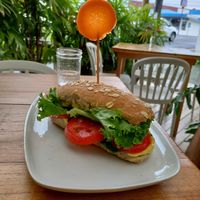 'Caprese' sandwich. Overpriced and bland at Organico Fortuna in La Fortuna