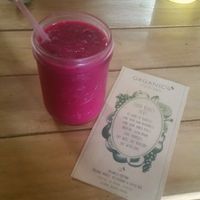 'Surprise' smoothie with vibrant dragonfruit!  at Organico Fortuna in La Fortuna
