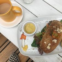 Falafel sandwich and black tea  at Organico Fortuna in La Fortuna