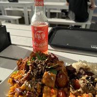 Large plate of mixed hot and cold vegan goodnesss  at Sattgrün in Essen