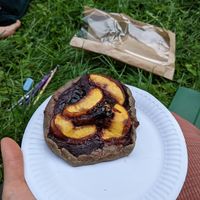 Peach dessert at bistRAW & Tea in Prague