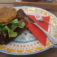 The horseradish burger at bistRAW & Tea in Prague