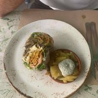 Shawarma wrap with potatoes and Ali-Oli at La Libelula Vegan Cafe in Fuengirola